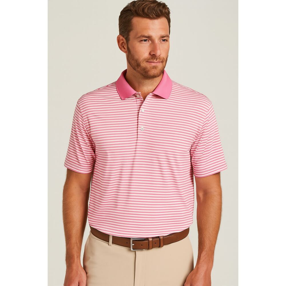 Peter Millar Pink/White Summer Comfort Competition Stripe Polo Size XL 🏌️‍♂️🩷⛳